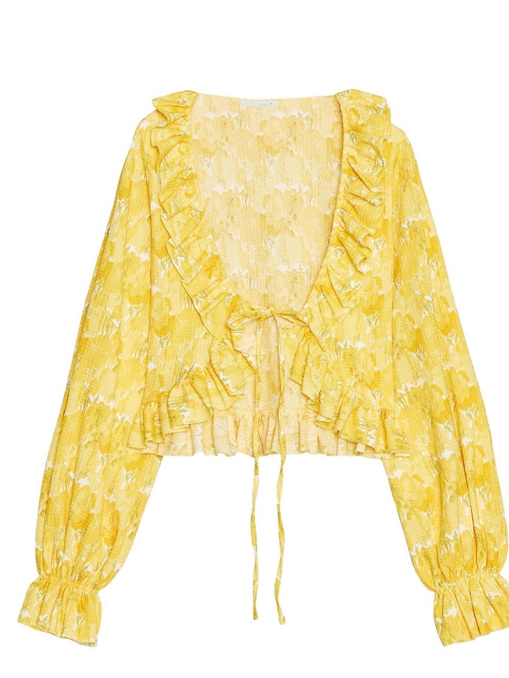 Zara Yellow Ruffle Tie-Front Blouse